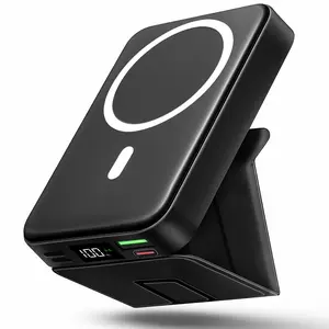 【Fathersdaygift】 10000mAh Magnetic Power Bank Wireless Portable Charger with USB-C Cable LED Display Foldable Battery Pack for iPhone17/ 16/15/14/13/12/Pro/Pro Max Series Charging Compact Silicone Black Chargeable Smartphone